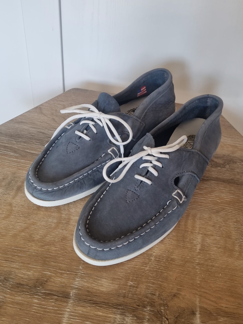 Vintage Village Creek gray blue Suede Boat Shoes Made in USA Size 8 women